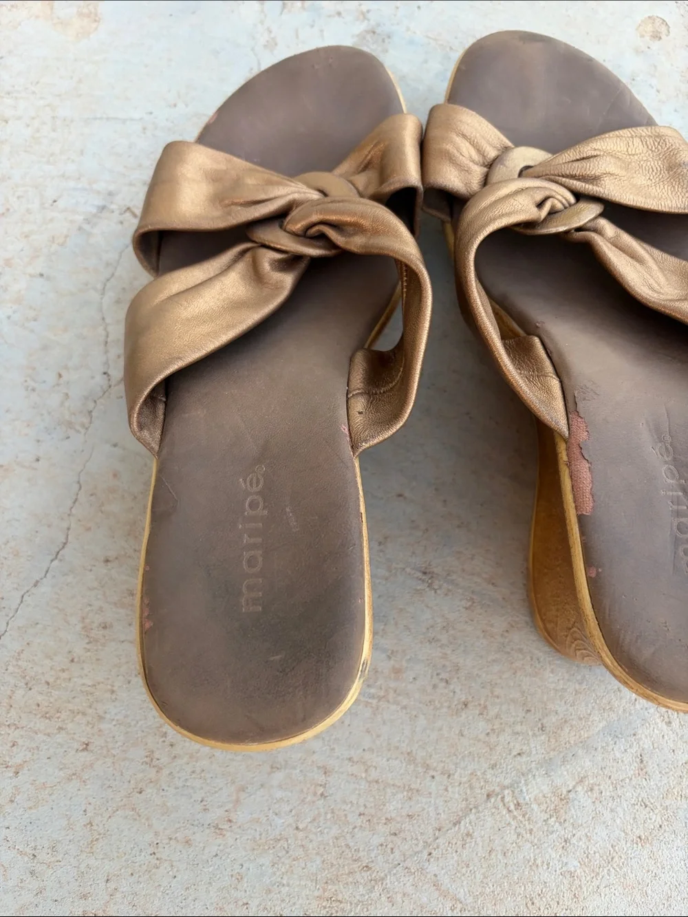 Maripe Metallic Bronze Knot Slide Sandals